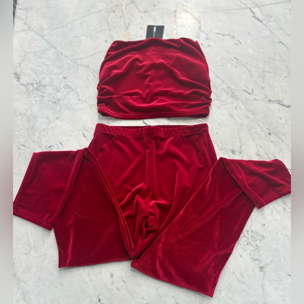 Fashion Nova Scarlet Velvet Crop Top & Pants Set